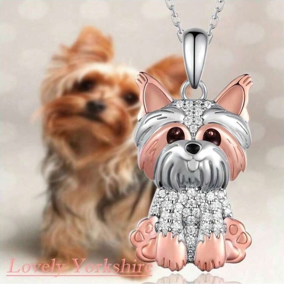 “Yorkie” Yorkshire Terrier Fashion Pendant Rhinestone Necklace - Picture 2 of 6